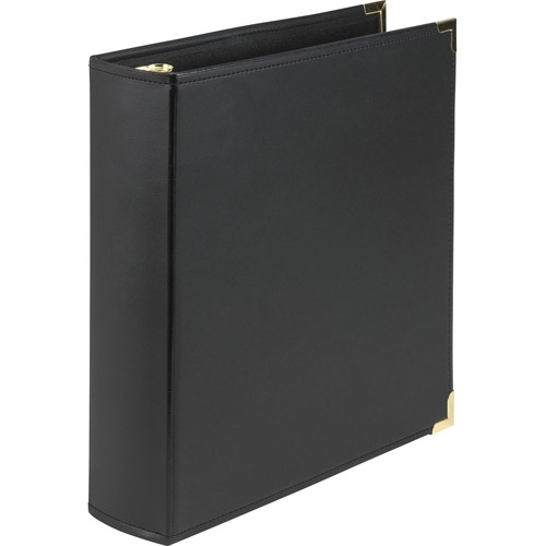 Samsill Classic Collection Executive Round Ring Binder - 2 Inch - Black - Samsill Classic Collection 2 Inch Executive Presentation 3 Ring Binder - Faux Leather with Brass Corners - 2 Inch Brass Round Ring - Holds 425 Sheets - Black