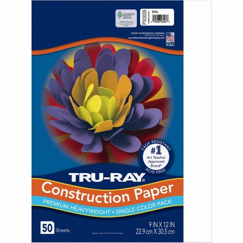 Tru-Ray Heavyweight Construction Paper - 12"Width x 9"Length - 50 / Pack - White - Sulphite