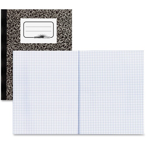 Rediform National 1-Subject Composition Book - 80 Sheets - Sewn - Quad Ruled - Blue Margin - 16 lb Basis Weight - 7 7/8" x 10" - White Paper - Black Marble Cover - Unpunched - 1 Each