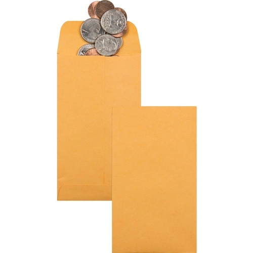 Quality Park No. 5 1/2 Coin and Small Parts Envelopes with Gummed Flap - Coin - #5-1/2 - 3 1/8" Width x 5 1/2" Length - 28 lb - Gummed - Kraft - 500 / Box - Brown Kraft