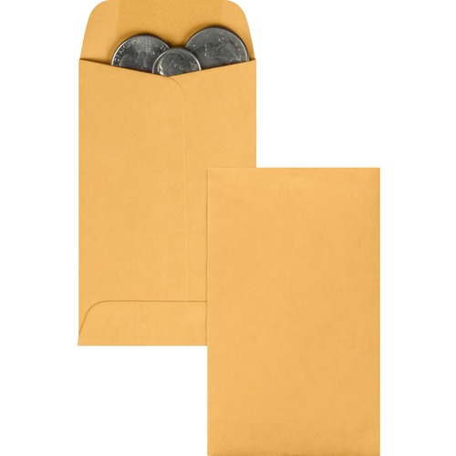 Quality Park Kraft Coin Envelopes - Coin - #3 - 2 1/2" Width x 4 1/4" Length - 28 lb - Gummed - Kraft - 500 / Box - Kraft