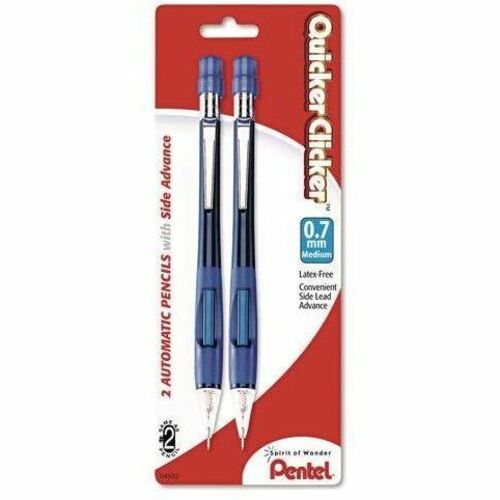 Pentel Quicker Clicker Automatic Mechanical Pencil - 0.7 mm Lead Size - Black Lead - Assorted Barrel - 2 / Pack