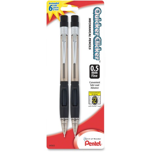 Pentel Quicker Clicker Automatic Pencils - 0.5 mm Black Lead - Refillable - Assorted Barrel - 2 / Pack