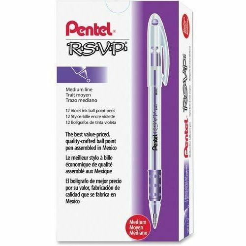 Pentel R.S.V.P. Ballpoint Stick Pens - Medium Pen Point - 1 mm Pen Point Size - Refillable - Violet - Clear Barrel - 1 Dozen = PENBK91V