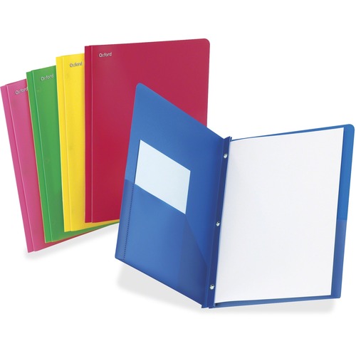 TOPS Letter Pocket Folder - 8 1/2" x 11" - 100 Sheet Capacity - Prong Fastener - 1/2" Fastener Capacity - 2 Pocket(s) - Polypropylene - Blue, Red, Pink, Green, Yellow - 25 / Box