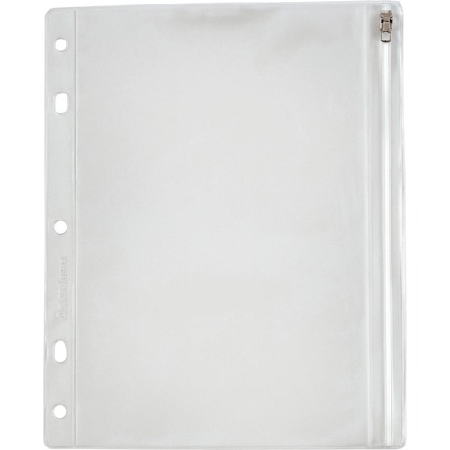 Oxford Zipper Binder Pockets - 10 1/2" x 8" Sheet - Ring Binder - Rectangular - Clear, White - Poly - 1 Each