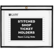 C-Line Side Load Stitched Shop Ticket Holders - Support 8.50" (215.90 mm) x 11" (279.40 mm) Media - Vinyl - 25 / Box - Black, Clear - Sturdy