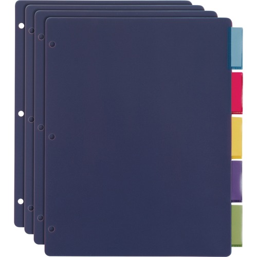 Cardinal Extra-tough Poly Dividers - 5 Tab(s)/Set - Letter - 8.50" Width x 11" Length - 3 Hole Punched - Polypropylene Divider - Multicolor Tab(s) - Fray Resistant, Tear Resistant, Scratch Resistant, Transfer Safe, Insertable Tab - 4 / Pack