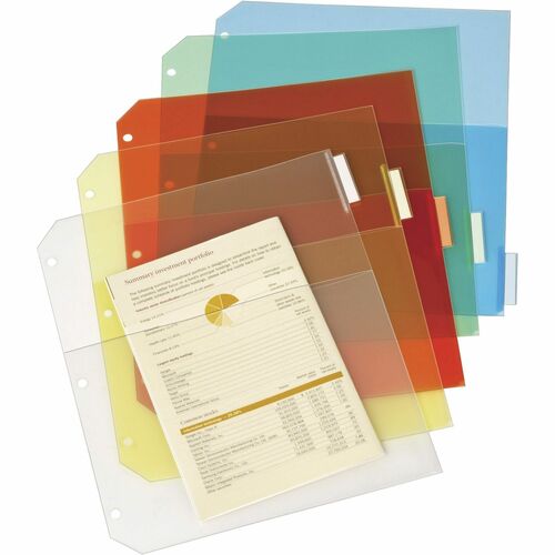 Cardinal Ring Binder Poly Pockets - 20 x Sheet Capacity - For Letter 8 1/2" x 11" Sheet - 3 x Holes - Assorted - Poly - 5 / Pack