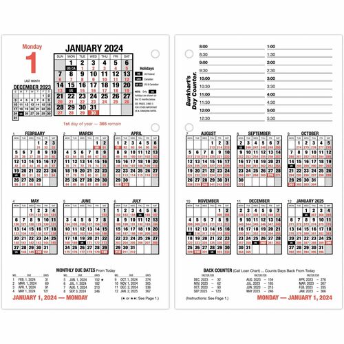 At-A-Glance Burkhart's Day Counter Daily Calendar Refill - Large Size - Julian Dates - Daily - 12 Month - January 2024 - December 2024 - 8:00 AM to 5:30 PM - Daily - 1 Day Double Page Layout - 4 1/2" x 7 1/2" White Sheet - 2-ring - Desktop - White, Cream 