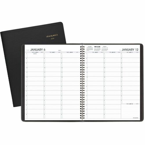 At-A-Glance Weekly Appointment Book - Large Size - Julian Dates - Weekly - 1 Year - January 2024 - January 2025 - 7:00 AM to 8:45 PM - Quarter-hourly, 7:00 AM to 5:30 PM - 1 Week Double Page Layout - 8 1/4" x 11" White Sheet - Wire Bound - Black - Paper, 