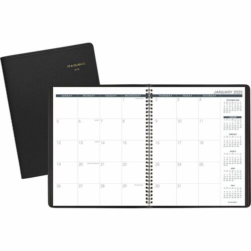 At-A-Glance Monthly Professional Planner - Large Size - Julian Dates - Monthly - 15 Month - January 2024 - March 2025 - 1 Month Double Page Layout - 9" x 11" White Sheet - Wire Bound - White, Black - Faux Leather - Black CoverPhone Directory, Reference Ca