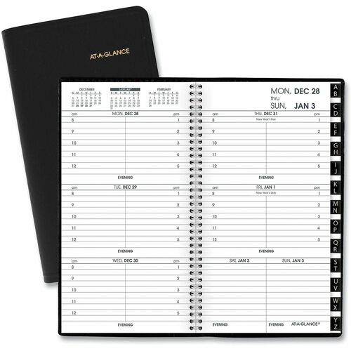 At-A-Glance 2024 Refillable Weekly Appointment Book Planner, Black, Pocket, 3 1/4" x 6 1/4" - Julian Dates - Weekly - 1 Year - January 2025 to December 2025 - 8:00 AM to 5:00 PM - Hourly, Monday - Friday - 1 Week Double Page Layout - 3 1/4" x 6 1/4" Sheet