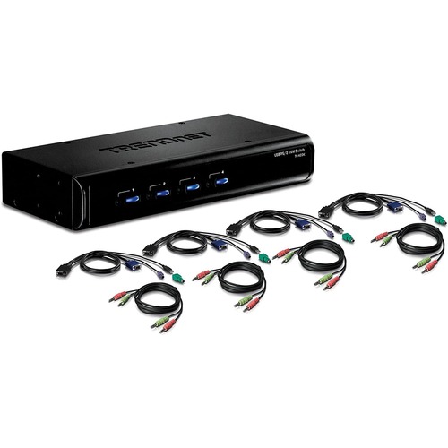 TRENDnet 4-Port USB/PS2 KVM Switch and Cable Kit with Audio, Manage 4 Computers, Hot-Keys, 1080p HD, VGA HDB-15 Female, 2-Way Audio, TK-423K - 4-port USB/PS2 KVM Switch w/Audio