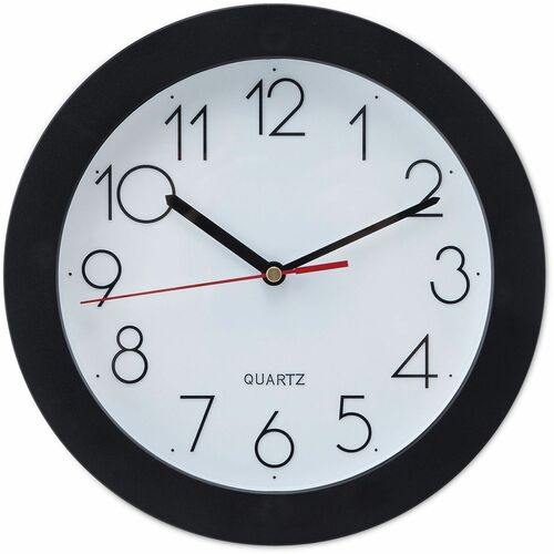 Universal Round Wall Clock - Analog - Quartz - White Main Dial - Black Case
