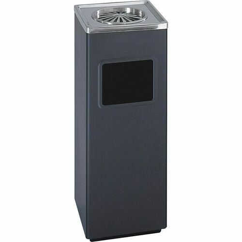 Safco Sandless Square Ash Urn/Trash Receptacle - 3 gal Capacity - Square - 24.8" Height x 9.5" Width x 9.5" Depth - Stainless Steel - Black - 1 Each