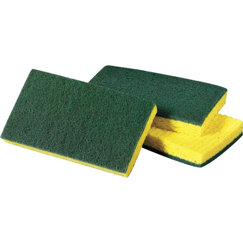 Scotch-Brite Medium-Duty Scrub Sponges - 3.5" Height x 6.3" Width x 6.1" Length x 700 mil Thickness - 10/Pack - Cellulose, Synthetic Fiber - Yellow, Green