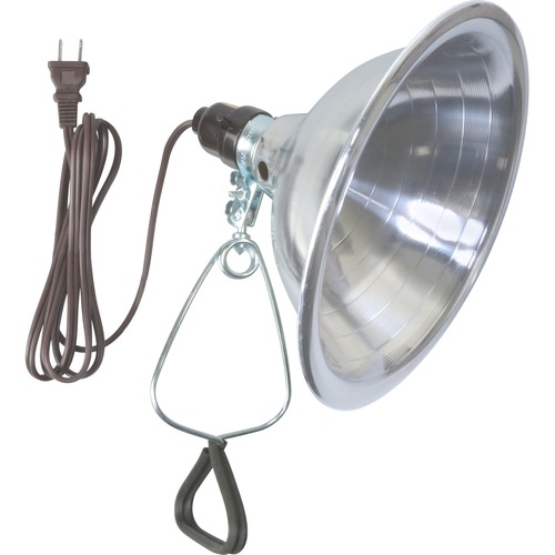Woods 18/2 SPT-2 6' White Clamp Lamp With 8-1/2" Reflector - 150 W Bulb - Nickel - Built-in Reflector - Round - Aluminum, Vinyl, Metal - Silver - for Workshop, Basement, Garage, Home, Office, Shop