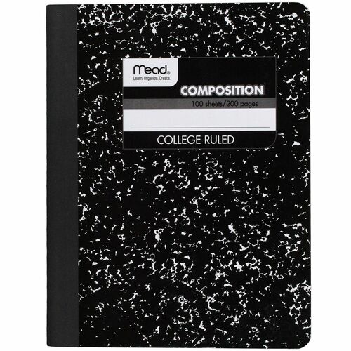 Mead Composition Book - Sewn - 7 1/2" x 9 3/4" - White Paper - Black Marble Cover - 1 Each