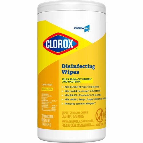 CloroxPro™ Disinfecting Wipes - Lemon Fresh - Yellow - Soft Cloth - 75 - 1 Each