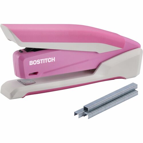 Bostitch InCourage Spring-Powered Antimicrobial Desktop Stapler - 20 of 20lb Paper Sheets Capacity - 210 Staple Capacity - Full Strip - 1 Each - Pink, White