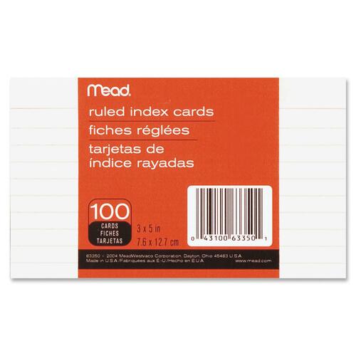 MeadWestvaco Ruled Index Card - Printed - 3" x 5" - 100 / Pack - White Divider - Index Cards - HLR63350