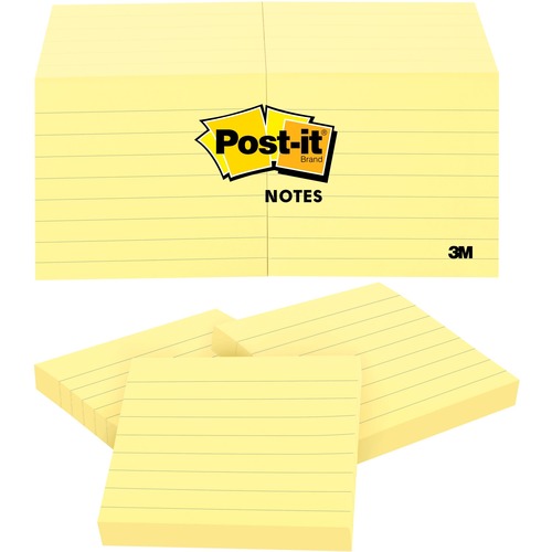 Post-it® Notes Original Lined Notepads - 1200 - 3" x 3" - Square - 100 Sheets per Pad - Ruled - Yellow - Paper - Removable - 12 / Pack