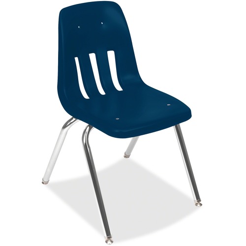 Virco 9000 Series Classroom Stacking Chairs - Chrome Steel Frame - Four-legged Base - Blue - Plastic - 4 / Carton