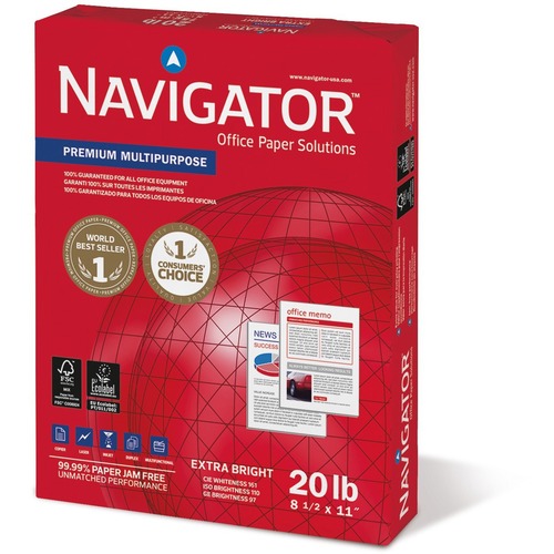 Navigator Premium Multipurpose Trusted Performance Paper - Extra Opacity - White - 97 Brightness - Letter - 8 1/2" x 11" - 20 lb Basis Weight - 5000 / Carton - White