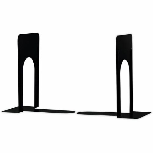 Universal Bookend - 9" Height x 5.88" Width x 8.25" Depth - Non-skid Base, Rounded Corner - Enamel - Black - Steel, Metal - 1 Pair