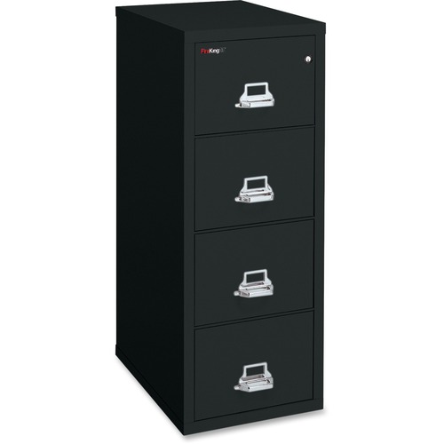 FireKing Insulated Four-Drawer Vertical File - 20.8" x 25" x 52.8" - 4 x Drawer(s) for File - Legal - Vertical - Scratch Resistant, Pick Resistant Lock, Drill Resistant, Fire Proof - Black - Chrome - Steel - Storage Cabinets - FIR42125CBL