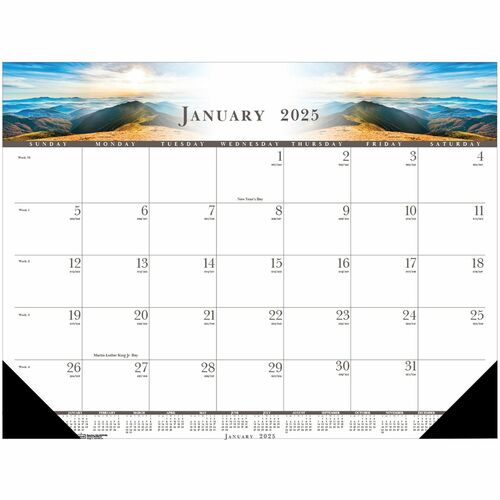 House of Doolittle Recycled Illustrated Desk Pad Calendar - Julian Dates - Monthly - January 2024 - December 2024 - 1 Month Single Page Layout - 22" x 17" Sheet Size - 2.38" x 2.88" Block - Desk Pad - White - Leatherette, Paper - 1 Each