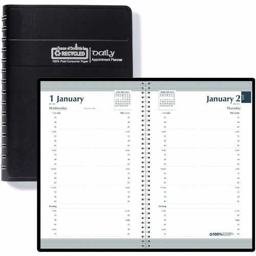House of Doolittle Quarter-hourly Appointment Daily Planner - Daily - 12 Month - January 2024 - December 2024 - 7:00 AM to 7:45 PM - Quarter-hourly - 1 Week Single Page Layout - 5" x 8" Sheet Size - Leather - Black Cover - 1 Each