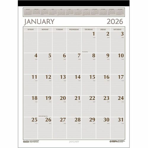 House of Doolittle Classic 12-month Wall Calendar - Julian Dates - Monthly - 1 Year - January 2018 to December 2018 - 2 Month Single Page Layout - 20" x 26" Sheet Size - 3.75" x 2.62" Block - Tan - Leather, Paper - Perforated - 1 / Each