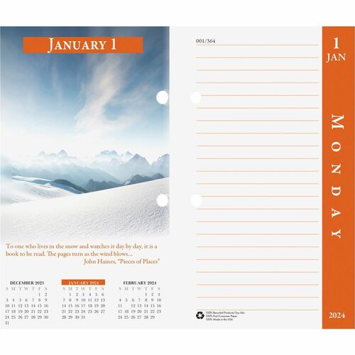 House of Doolittle Earthscapes 17-Base Desk Calendar Refill - Julian Dates - Daily - January 2024 - December 2024 - 1 Day Double Page Layout - 3 1/2" x 6" Sheet Size - Desktop - Multi - 1 Each