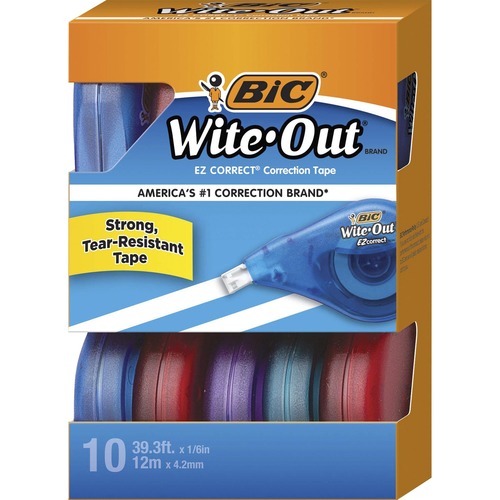 BIC Wite-Out Brand EZ Correct Correction Tape, 39.3 Feet - 10-Count Pack of white Correction Tape, Fast, Clean and Easy to Use Tear-Resistant Tape Office or School Supplies