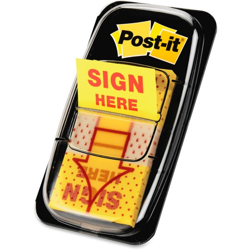 Post-it® Message Flag Value Pack - 600 - 1" x 1.75" - Rectangle, Arrow - Unruled - "SIGN HERE" - Yellow - Removable - 12 / Box