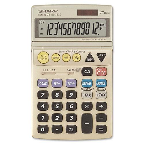 Sharp Calculators EL782CS Desktop Calculator - 12 Digits - Battery/Solar Powered - 1 Each