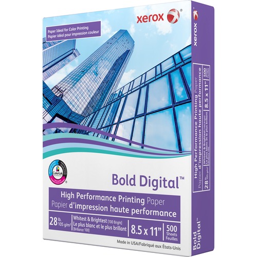 Xerox Bold Digital Printing Paper - 100 Brightness - Letter - 8 1/2" x 11" - 28 lb Basis Weight - Smooth - 500 / Ream - SFI - Uncoated