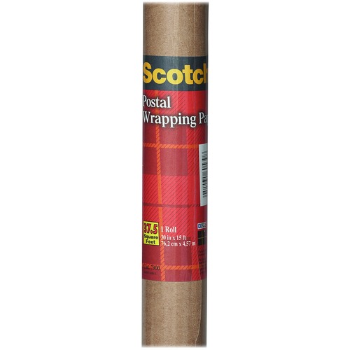 Scotch Postal Wrapping Paper - 30" Width x 15 ft Length - 60 lb Basis Weight - Kraft - Brown