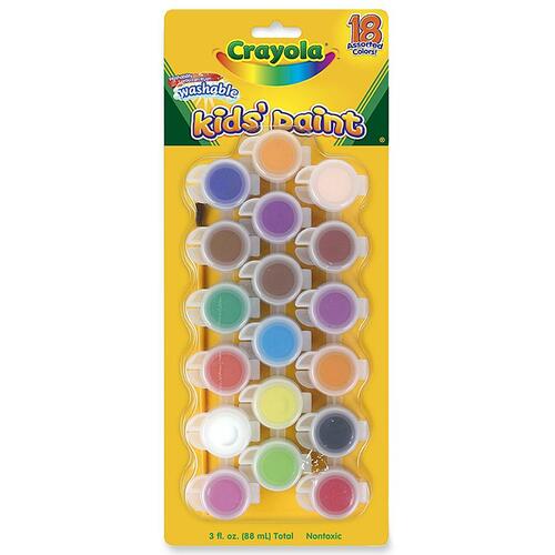 Crayola Washable Kid's Paints with Brush - Assorted - Washable - 18 / Set