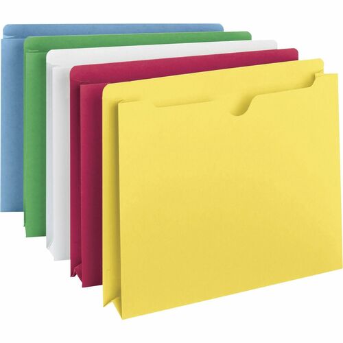 Smead Colored Straight Tab Cut Letter Recycled File Jacket - 8 1/2" x 11" - 2" Expansion - Blue, Green, Red, White, Yellow - 10% Recycled - 10 / Pack