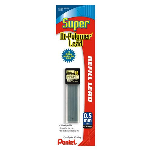 Pentel Super Hi-Polymer .5MM Lead - 0.5 mm , Fine Point - HB - Medium Lead - 6 / Pack