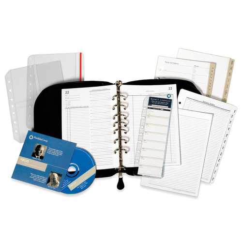 Franklin Covey Sedona Leather Organizer Starter Set - 5 1/2" x 8 1/2" Sheet Size - Leather - Black - 1 Each