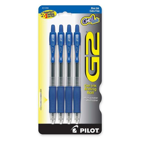 G2 Retractable Gel Ink Pen - Extra Fine Pen Point - Refillable - Retractable - Blue Gel-based Ink - 4 / Pack