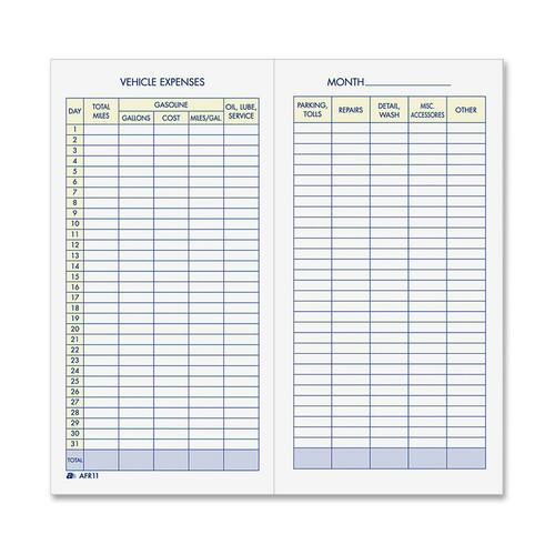Adams Vehicle Expense Journal - Thread Sewn - 3.50" x 6.25" Form Size - 5 Columns per Sheet - White - 1 Each