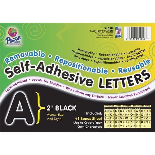 UCreate Reusable Self-Adhesive Letters - (Uppercase Letters, Number, Punctuation Marks) Shape - Self-adhesive - Acid-free, Fadeless - 2" Length - Puffy Font - Black - 159 / Pack