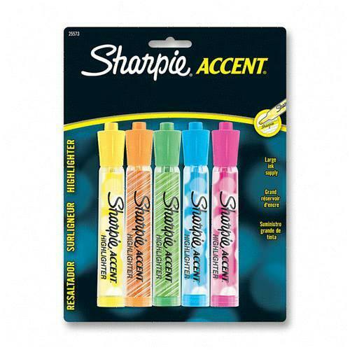 Sanford Accent Generation Highlighter - Chisel Marker Point - Fluorescent Pink, Fluorescent Orange, Fluorescent Green, Fluorescent Yellow, Blue Ink - Translucent Barrel - 5 / Pack