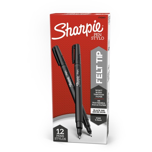 School Smart Felt Tip Pen Marker, Water Based Ink Fine Tip, Black, Pack of  12