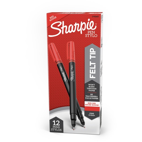 Sharpie Fine Point Pen - Fine Pen Point - Red - Silver Barrel - 1 Dozen